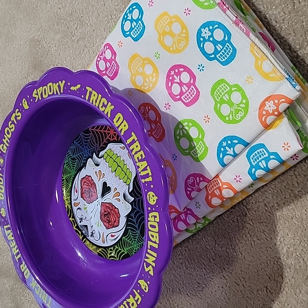 Sugar Skull Tablecloth (54" X 80") Halloween Candy Bowl